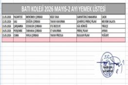 MAYIS AYI (2026) YEMEK LİSTESİ-II